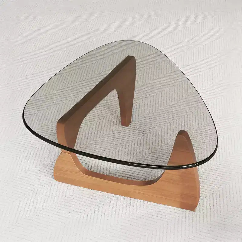 Tavolino da Caffè Moderno in Vetro, 90,9 x 65 x 39,9 cm, Stile Mid-Century, Design Elegante, Adatto per Camera da Letto, Soggiorno, Reception, Ufficio, Noce