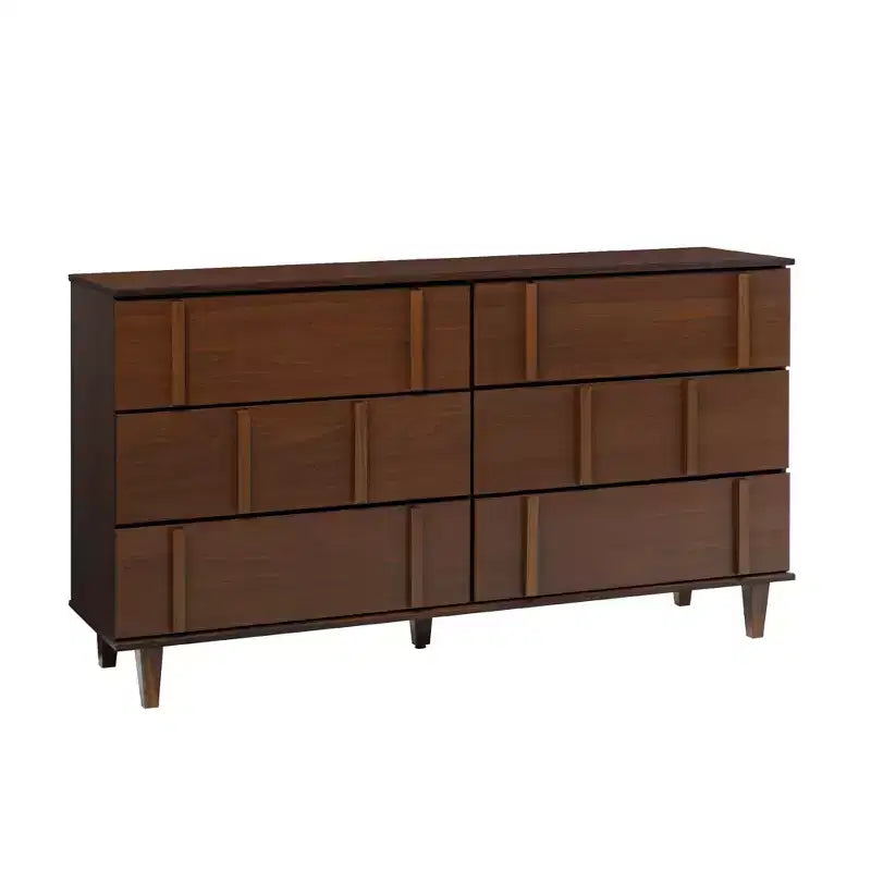 Modern Vertical Accent Solid Wood 6-Drawer Double Dresser Walnut - Walker Edison