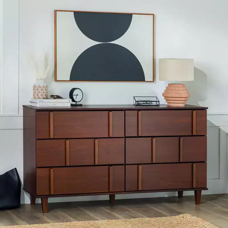 Cassettiera Doppia a 6 Cassetti Verticale Moderna in Legno Massello Noce - Walker Edison