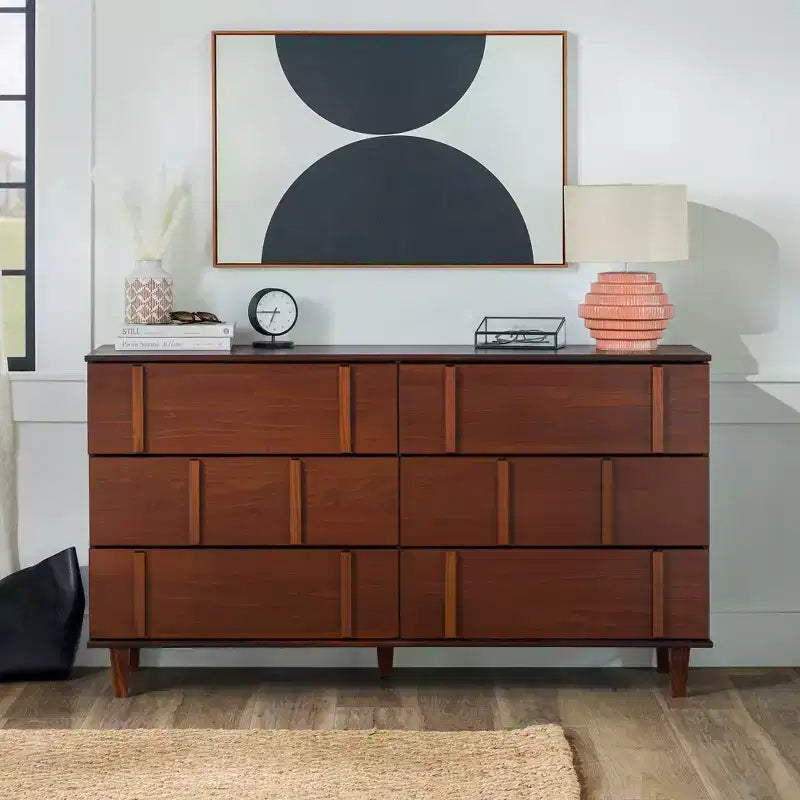 Cassettiera Doppia a 6 Cassetti Verticale Moderna in Legno Massello Noce - Walker Edison
