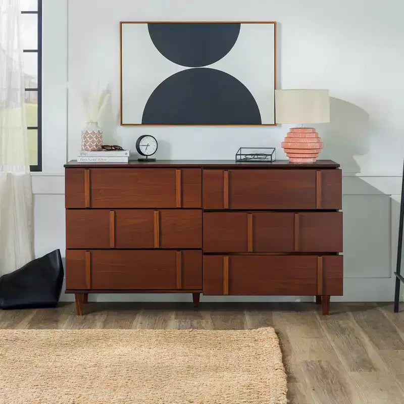 Cassettiera Doppia a 6 Cassetti Verticale Moderna in Legno Massello Noce - Walker Edison