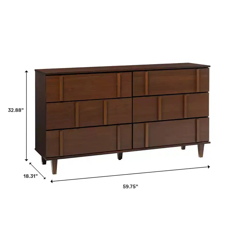 Cassettiera Doppia a 6 Cassetti Verticale Moderna in Legno Massello Noce - Walker Edison