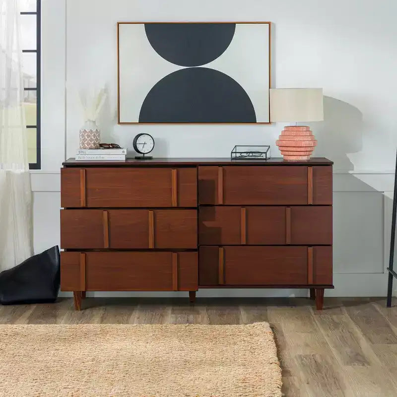 Cassettiera Doppia a 6 Cassetti Verticale Moderna in Legno Massello Noce - Walker Edison