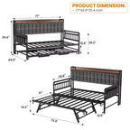 Divano Letto con Rotelle e Stazione di Ricarica, Struttura Imbottita con Testiera Contenitore e Luce LED, 195 cm L x 116 cm L