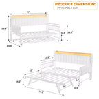 Divano Letto con Rotelle e Stazione di Ricarica, Struttura Imbottita con Testiera Contenitore e Luce LED, 195 cm L x 116 cm L