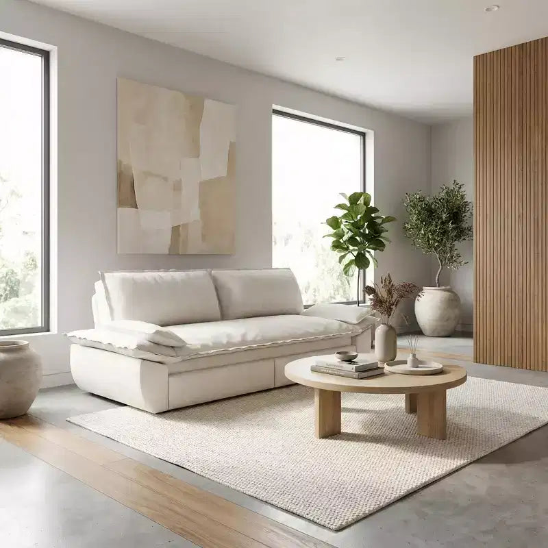 Divano letto trasformabile in velluto FurnitureR, divano letto estraibile a 3 posti, divano pieghevole 3-in-1 per soggiorno e appartamento, beige