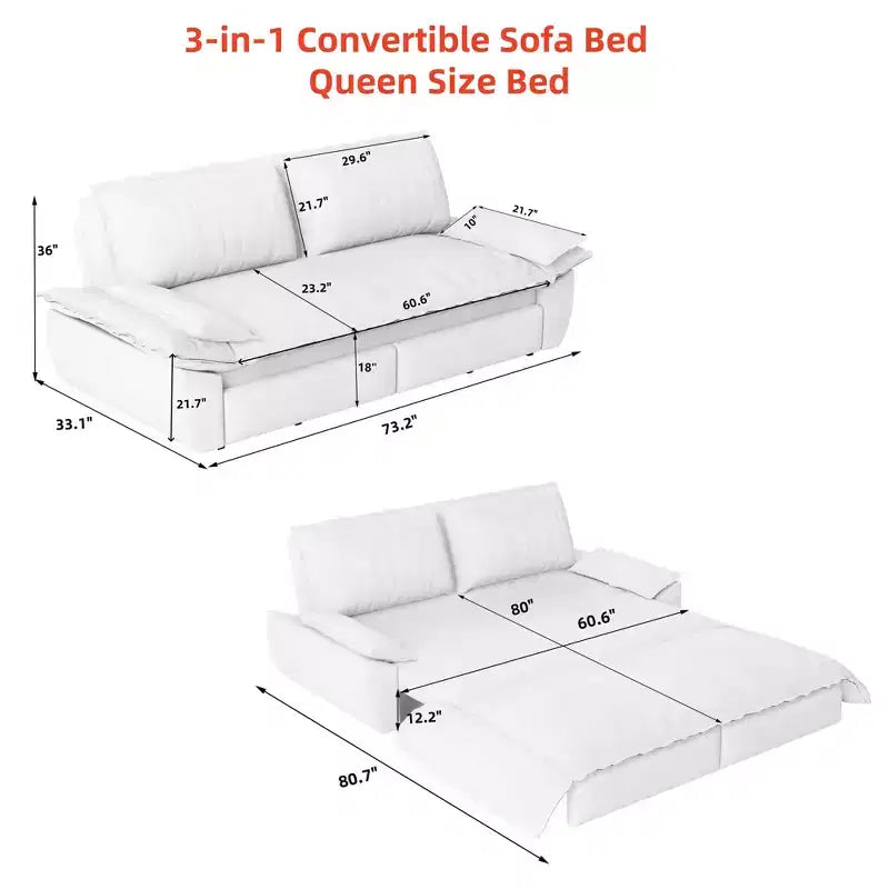Divano letto trasformabile in velluto FurnitureR, divano letto estraibile a 3 posti, divano pieghevole 3-in-1 per soggiorno e appartamento, beige