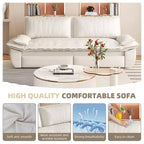 Divano letto trasformabile in velluto FurnitureR, divano letto estraibile a 3 posti, divano pieghevole 3-in-1 per soggiorno e appartamento, beige