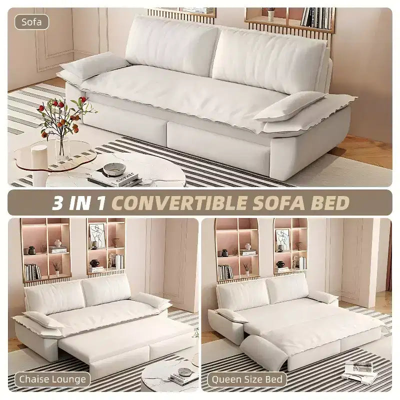 Divano letto trasformabile in velluto FurnitureR, divano letto estraibile a 3 posti, divano pieghevole 3-in-1 per soggiorno e appartamento, beige