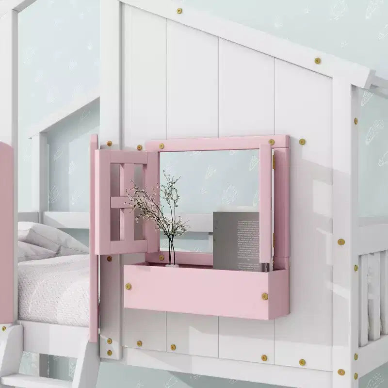 Sailvan Letto a Castello a Casa su Casa con Tetto e Finestra, Design di Sicurezza a Bassa Altezza