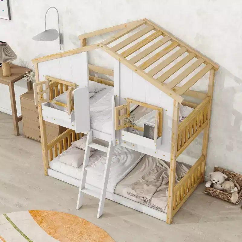 Sailvan Letto a Castello a Casa su Casa con Tetto e Finestra, Design di Sicurezza a Bassa Altezza