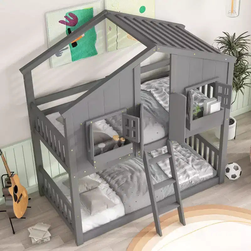 Sailvan Letto a Castello a Casa su Casa con Tetto e Finestra, Design di Sicurezza a Bassa Altezza