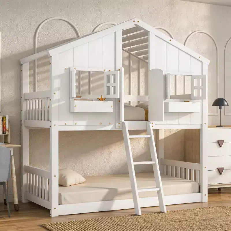 Sailvan Letto a Castello a Casa su Casa con Tetto e Finestra, Design di Sicurezza a Bassa Altezza