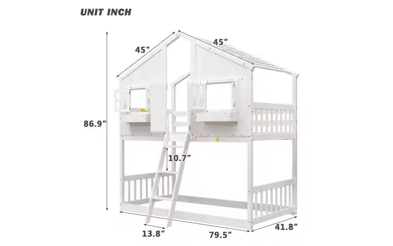 Sailvan Letto a Castello a Casa su Casa con Tetto e Finestra, Design di Sicurezza a Bassa Altezza