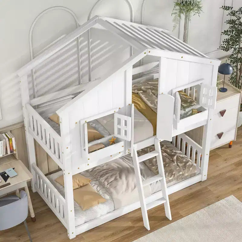 Sailvan Letto a Castello a Casa su Casa con Tetto e Finestra, Design di Sicurezza a Bassa Altezza