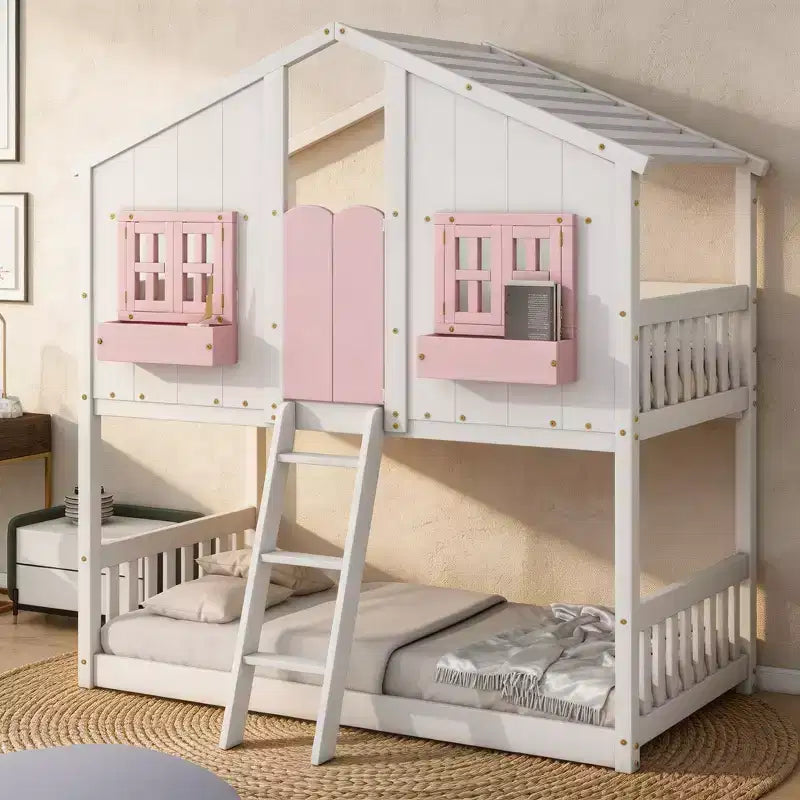 Sailvan Letto a Castello a Casa su Casa con Tetto e Finestra, Design di Sicurezza a Bassa Altezza