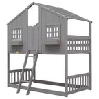 Sailvan Twin over Twin House Bunk Bed with Roof and Window, Low Height Safety Design