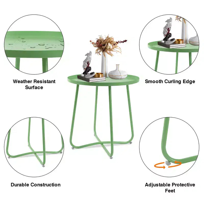 AEELLEEA Tavolino rotondo in metallo da esterno, resistente alle intemperie, per patio, giardino, cortile, veranda e balcone, verde