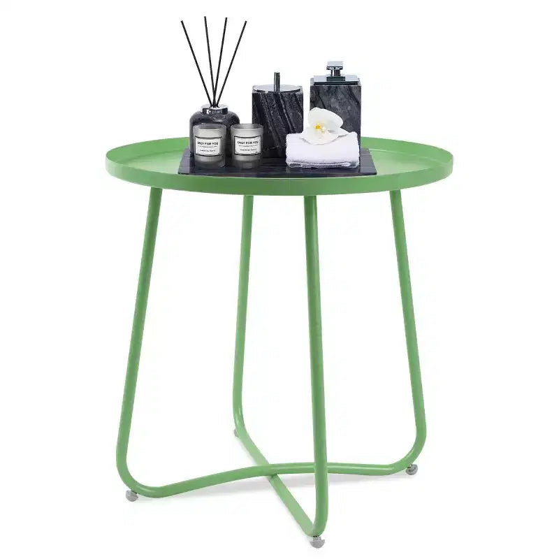 AEELLEEA Tavolino rotondo in metallo da esterno, resistente alle intemperie, per patio, giardino, cortile, veranda e balcone, verde