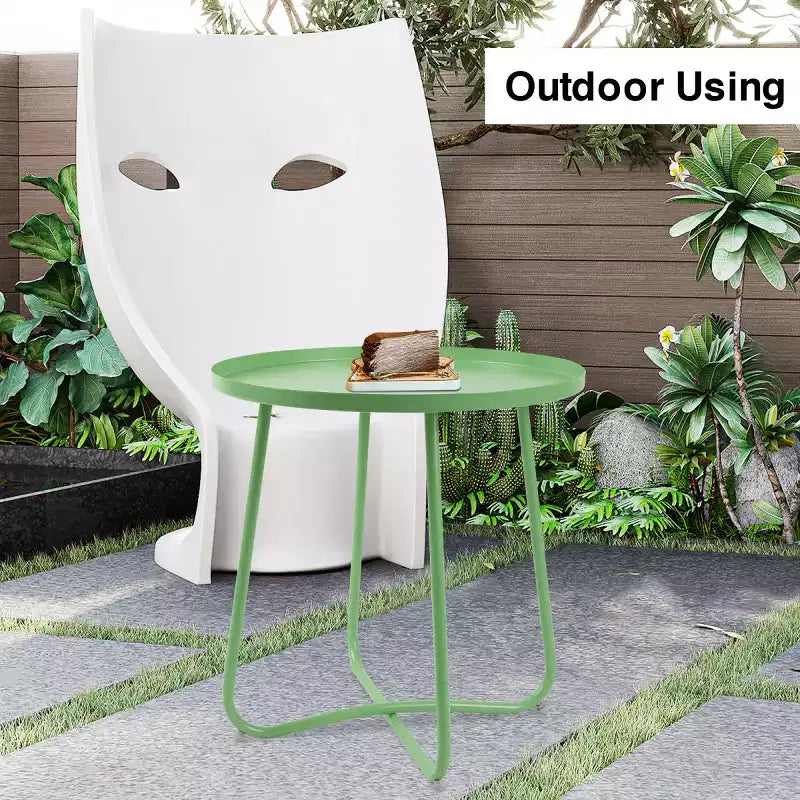 AEELLEEA Tavolino rotondo in metallo da esterno, resistente alle intemperie, per patio, giardino, cortile, veranda e balcone, verde