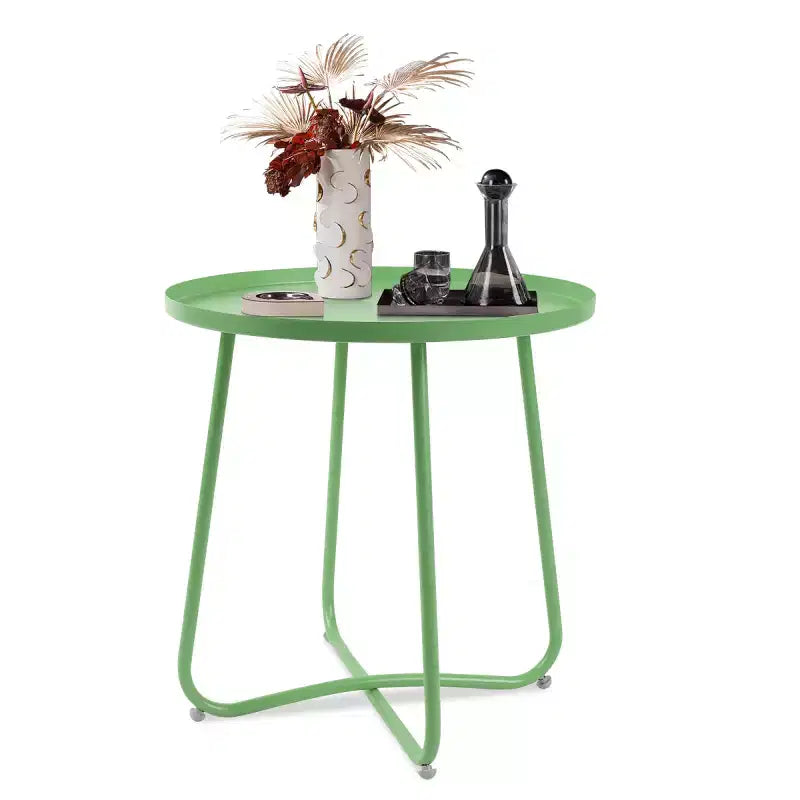 AEELLEEA Tavolino rotondo in metallo da esterno, resistente alle intemperie, per patio, giardino, cortile, veranda e balcone, verde