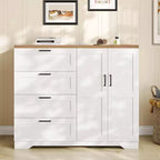 Armadio basso 43.3 con asta appendiabiti e 4 cassetti, mobile a 2 ante in legno con organizer per camera da letto