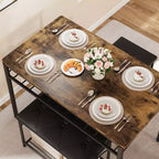 Set da Pranzo Salvaspazio da 4 Pezzi per 4 Persone, Design in Legno e Metallo, Include Panca Imbottita, 2 Sgabelli, Scaffale Portaoggetti, per Piccoli Appartamenti, Colazione