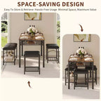 Set da Pranzo Salvaspazio da 4 Pezzi per 4 Persone, Design in Legno e Metallo, Include Panca Imbottita, 2 Sgabelli, Scaffale Portaoggetti, per Piccoli Appartamenti, Colazione
