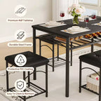 Set da Pranzo Salvaspazio da 4 Pezzi per 4 Persone, Design in Legno e Metallo, Include Panca Imbottita, 2 Sgabelli, Scaffale Portaoggetti, per Piccoli Appartamenti, Colazione