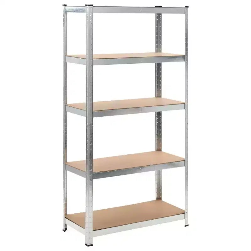 vidaXL Scaffalature Resistenti a 5 Ripiani 5 pz Acciaio Argentato e Legno Multistrato