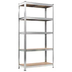 vidaXL Scaffalature Resistenti a 5 Ripiani 5 pz Acciaio Argentato e Legno Multistrato