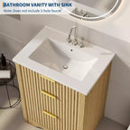 Mobile lavabo bagno moderno scanalato freestanding con lavello - Mobile contenitore a 2 cassetti con cassetto a ribalta - Set in finitura legno contemporaneo