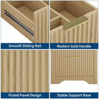 Mobile lavabo bagno moderno scanalato freestanding con lavello - Mobile contenitore a 2 cassetti con cassetto a ribalta - Set in finitura legno contemporaneo