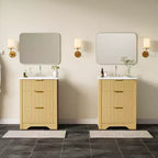 Mobile lavabo bagno moderno scanalato freestanding con lavello - Mobile contenitore a 2 cassetti con cassetto a ribalta - Set in finitura legno contemporaneo