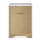 Mobile lavabo bagno moderno scanalato freestanding con lavello - Mobile contenitore a 2 cassetti con cassetto a ribalta - Set in finitura legno contemporaneo