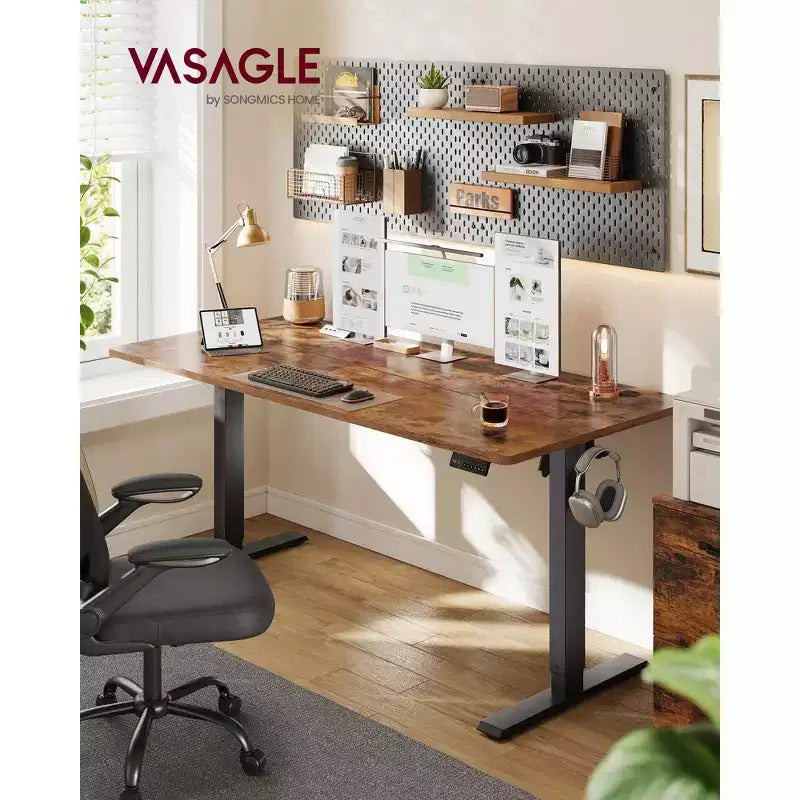 VASAGLE Scrivania Elettrica Regolabile in Altezza, Funzione Promemoria Sedentario, 4 Memorie di Altezza, per Ufficio Casa, 160 x 70 cm, Marrone Rustico