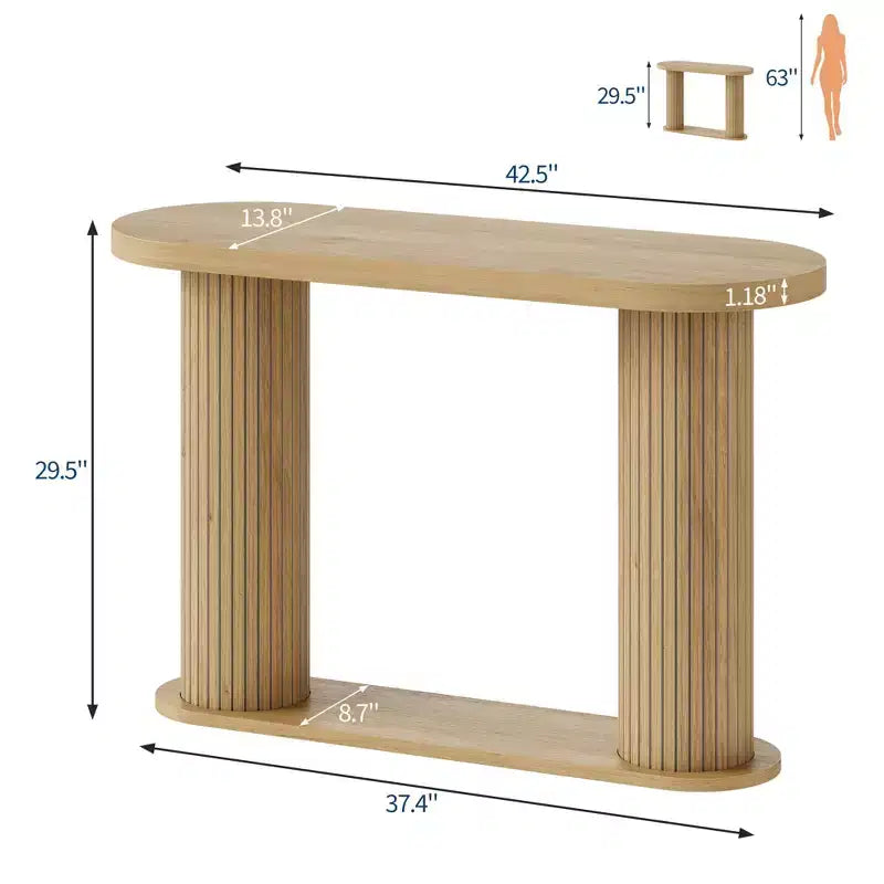 Consolle in Legno Scanalato da 108 cm, Tavolino Stretto per Divano Ingresso con Ripiano Portaoggetti Dietro al Divano, Espositore Moderno per Corridoio e Soggiorno