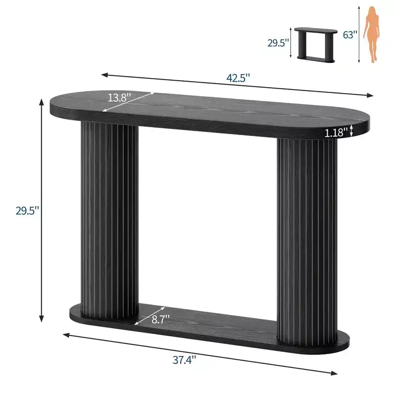 Consolle in Legno Scanalato da 108 cm, Tavolino Stretto per Divano Ingresso con Ripiano Portaoggetti Dietro al Divano, Espositore Moderno per Corridoio e Soggiorno