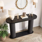 Consolle in Legno Scanalato da 108 cm, Tavolino Stretto per Divano Ingresso con Ripiano Portaoggetti Dietro al Divano, Espositore Moderno per Corridoio e Soggiorno