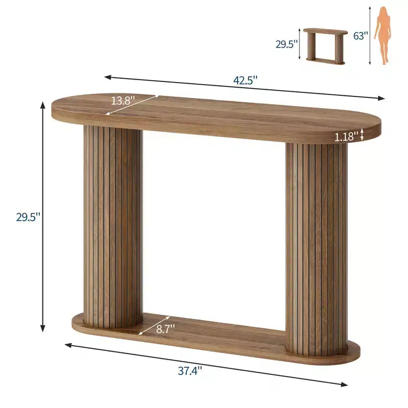 Consolle in Legno Scanalato da 108 cm, Tavolino Stretto per Divano Ingresso con Ripiano Portaoggetti Dietro al Divano, Espositore Moderno per Corridoio e Soggiorno