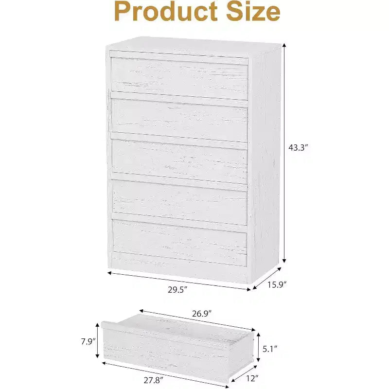 GustoWave Cassettiera Moderna a 5 Cassetti con Ampio Contenitore per Camera da Letto, Soggiorno, Cameretta, Ingresso, Bianco