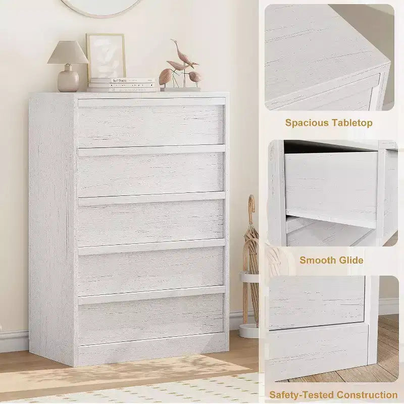 GustoWave Cassettiera Moderna a 5 Cassetti con Ampio Contenitore per Camera da Letto, Soggiorno, Cameretta, Ingresso, Bianco