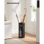 SONGMICS Portaombrelli, Porta Ombrelli in Metallo per Ingresso, con Vaschetta Raccogligocce e 4 Ganci, 17 x 17 x 41 cm, Rotondo, Nero