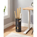 SONGMICS Portaombrelli, Porta Ombrelli in Metallo per Ingresso, con Vaschetta Raccogligocce e 4 Ganci, 17 x 17 x 41 cm, Rotondo, Nero