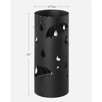SONGMICS Portaombrelli, Porta Ombrelli in Metallo per Ingresso, con Vaschetta Raccogligocce e 4 Ganci, 17 x 17 x 41 cm, Rotondo, Nero