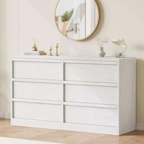 Comò a 6 cassetti largo 47" per camera da letto, cassettiera in legno con grande capacità, mobile organizer per armadio e soggiorno