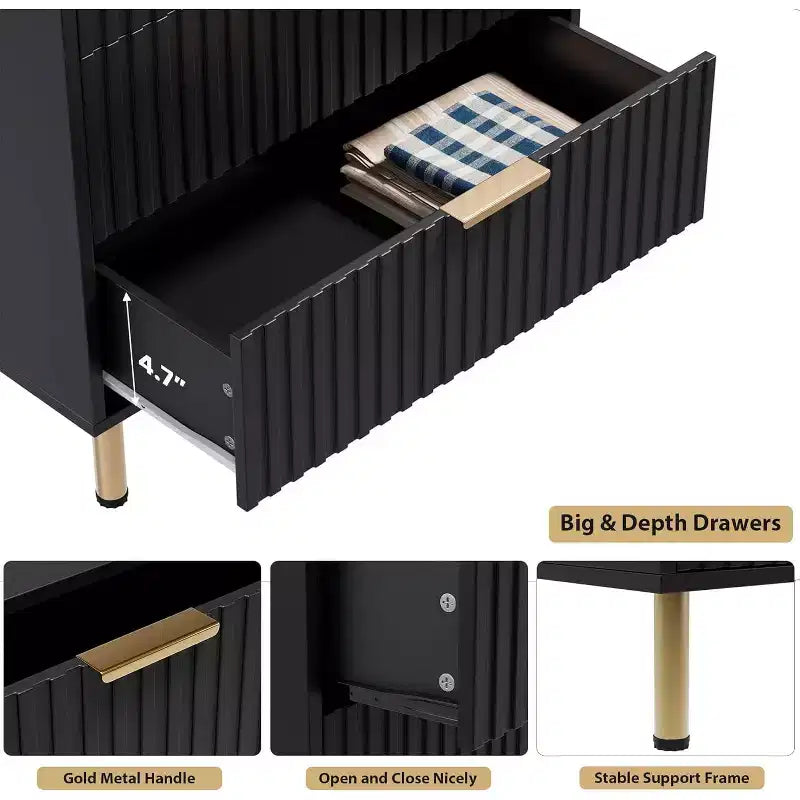 Cassettiera a 5 cassetti moderna scanalata, alta 122 cm, in legno, con contenitori profondi, piano ampio, per casa ufficio