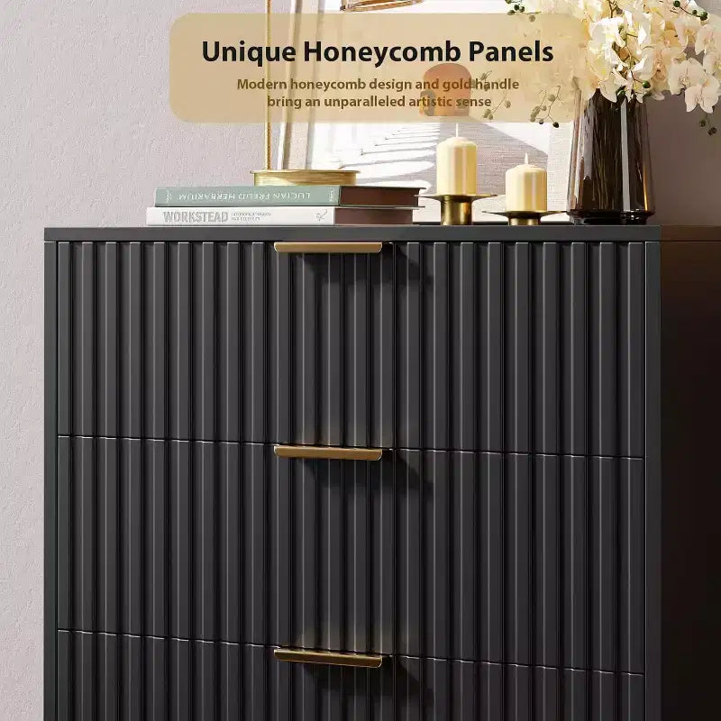 Cassettiera a 5 cassetti moderna scanalata, alta 122 cm, in legno, con contenitori profondi, piano ampio, per casa ufficio