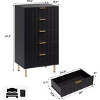 Cassettiera a 5 cassetti moderna scanalata, alta 122 cm, in legno, con contenitori profondi, piano ampio, per casa ufficio