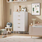Cassettiera a 5 cassetti moderna scanalata, alta 122 cm, in legno, con contenitori profondi, piano ampio, per casa ufficio